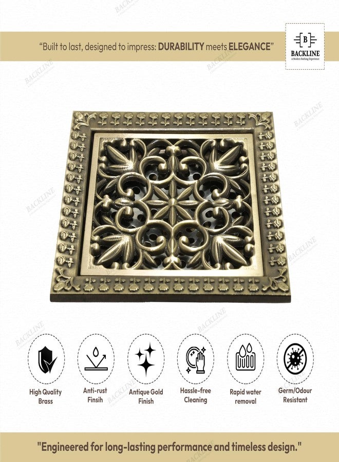 B Backline Brass Floor Drainer Bathroom Floor Water Drainer Bathroom Drain Grating with Anti-Foul Cockroach Trap 12 X 12 Cm (Antique Finish 8) - Image 3